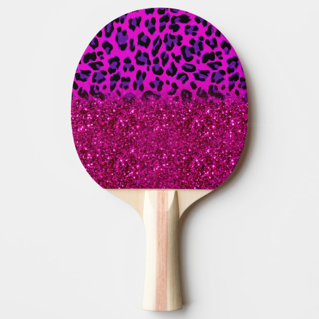 Modern rosa Lila Glitzer Leopard Tischtennis Schläger (Vorderseite)