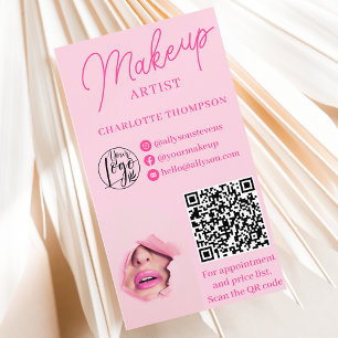 Modern rosa Make-up Logo Qr Code 2 Fotos Visitenkarte