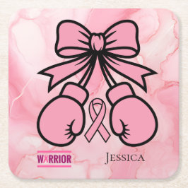 Modern rosa marmorierter Brustkrebs-Kriegername Rechteckiger Pappuntersetzer