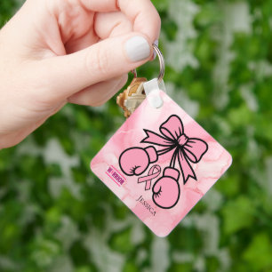 Modern rosa marmorierter Brustkrebs-Kriegername Schlüsselanhänger