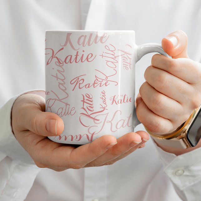 modern rosa mit weißen handgeschriebenen Namen Tasse (Von Creator hochgeladen)