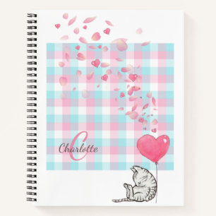 Modern rosa Monogram Niedlich Cat Notebook Notizbuch