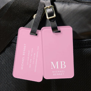 Modern rosa Monogramm Gepäckanhänger