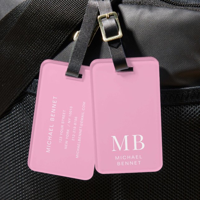 Modern rosa Monogramm Gepäckanhänger (Modern Pink Monogram Luggage Tag)
