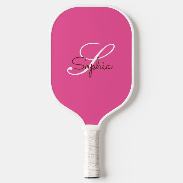 Modern rosa Monogramm Personalisierter Name Pickleball Schläger (Vorderseite)