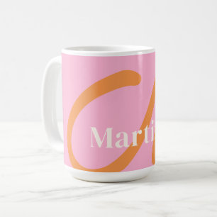 Modern rosa Orange Monogram Kaffeetasse