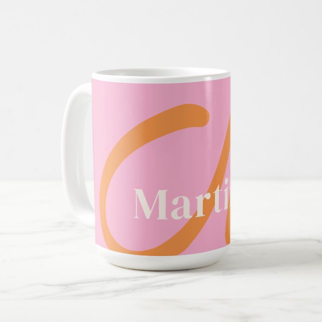 Modern rosa Orange Monogram Kaffeetasse (Vorderseite Links)