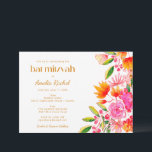 Modern rosa Orange Wasserfarbe Floral Bat Mitzvah Einladung<br><div class="desc">Modernes rosa Orangefarbenes Bat Mitzvah Einladung</div>