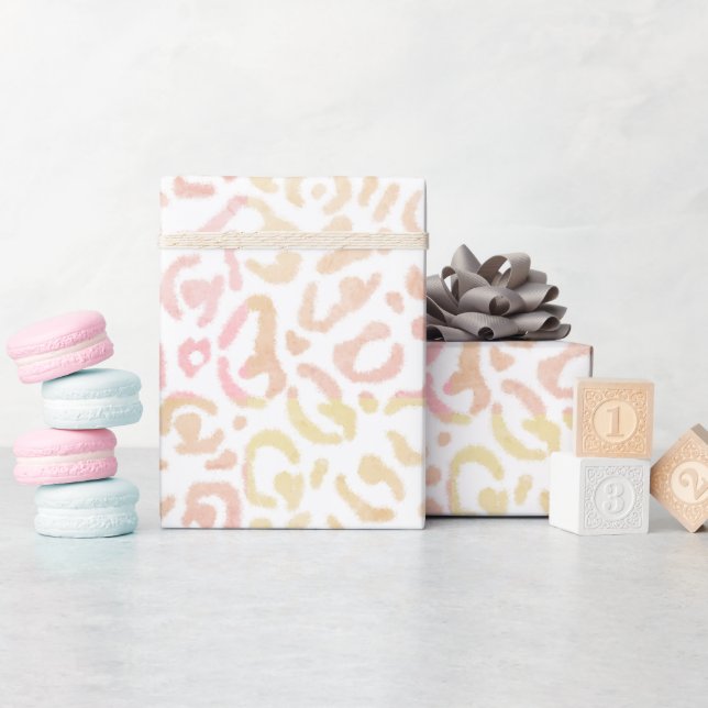 Modern rosa Orangenleopard Tierdruck Geschenkpapier (Babyparty)