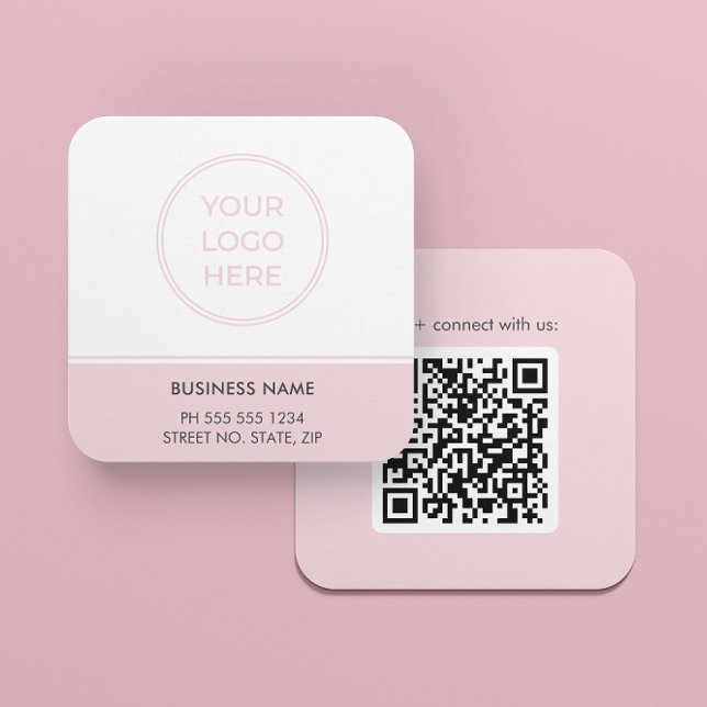 Modern rosa QR-Logo-Visitenkarte Quadratische Visitenkarte (Front and back shown. Square card, 2.5 inches. Choose size, corner, and paper style.)