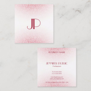 Modern rosa Rose Gold Glitzer Monogram Template Quadratische Visitenkarte
