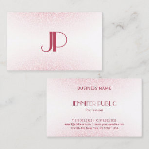 Modern rosa Rose Gold Glitzer Monogram Template Visitenkarte
