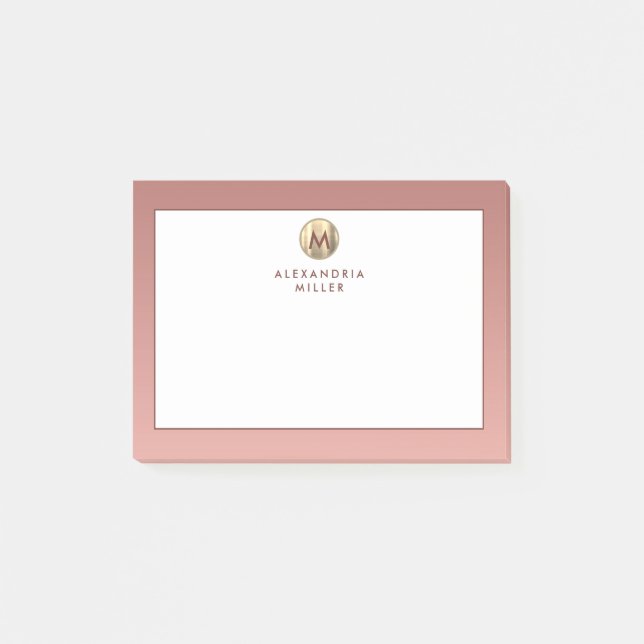 Modern rosa Rose Gold Monogram Post-it Klebezettel (Vorderseite)