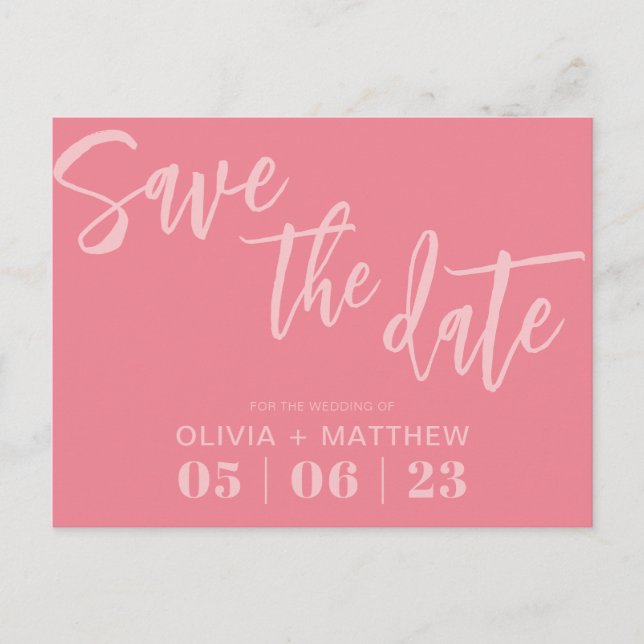 Modern rosa Save the Date Ankündigungspostkarte (Vorderseite)