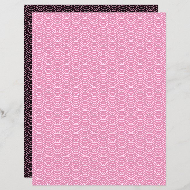 Modern rosa Schwarz Japanisch Wave Scrapbook Paper (Vorne/Hinten)