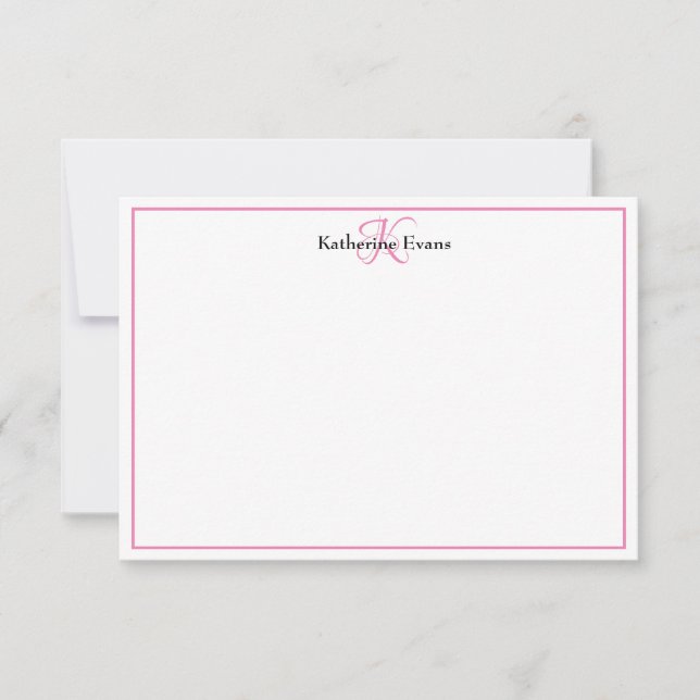 Modern rosa Schwarze Monogram Name Note Card Dankeskarte (Vorderseite)