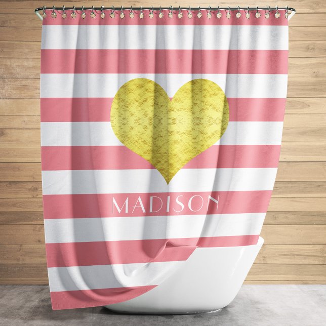 Modern rosa Streifen Muster Name Duschvorhang (Personalized Modern Pink Stripes Pattern Shower Curtain)