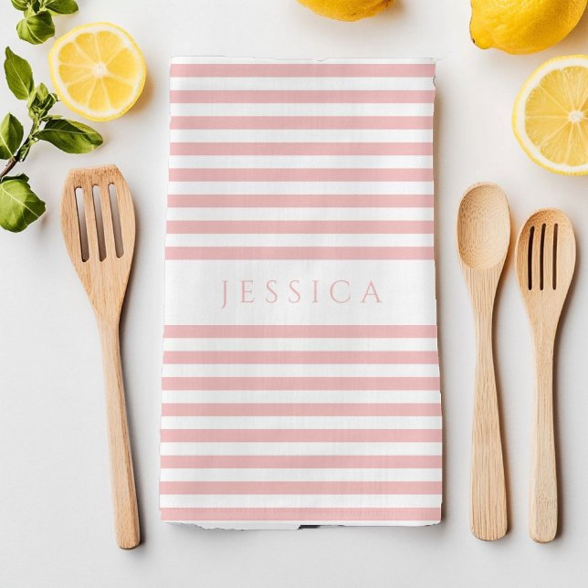 Modern rosa Streifenmuster Name Geschirrtuch (Modern Pink Striped Pattern Name Kitchen Towel)