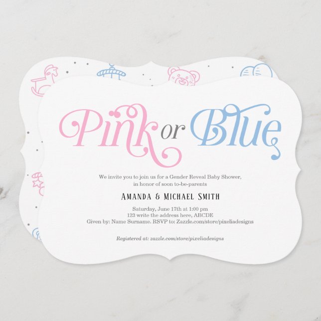 Modern, rosa und blau, Junge oder Mädchen, Gender  Einladung (Vorne/Hinten)