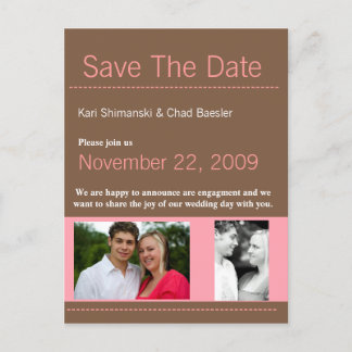 Modern rosa und braun Save the Date Ankündigungspostkarte