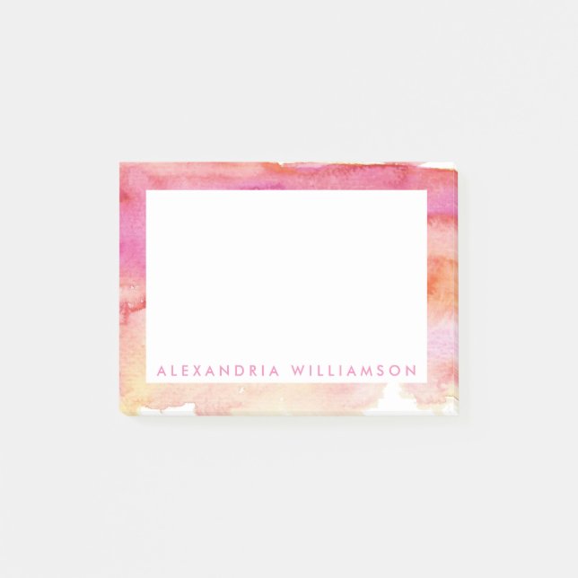 Modern rosa und orangefarbener Wash Post-it Klebezettel (Vorderseite)