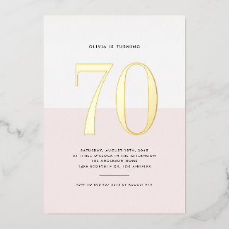 Modern rosa und weiß 70. Geburtstag Gold Foil Folieneinladung