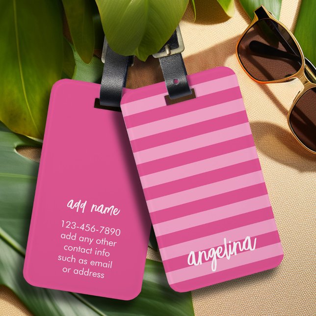 Modern rosa und weiß gestrichene Musterschrift Nam Gepäckanhänger (Personalized Luggage tag)