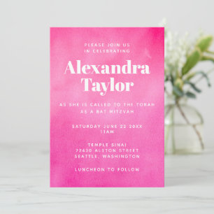 Modern rosa Wasserfarbe Trendy Chic Bat Mitzvah Einladung