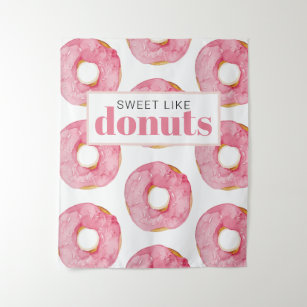 Modern rosa Wasserfarben Süß wie Donuts Zitat Wandteppich