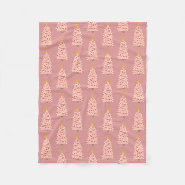 Modern rosa Weihnachtsbaum auf Mauve Fleece Blanke (Vorderseite)