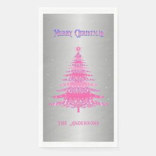 Modern rosa Weihnachtsbaum Name Custom Silver Foil Serviette