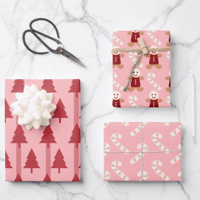 Modern rosa Weihnachtswrapping Paper Geschenkpapier Set (Vorderseite)