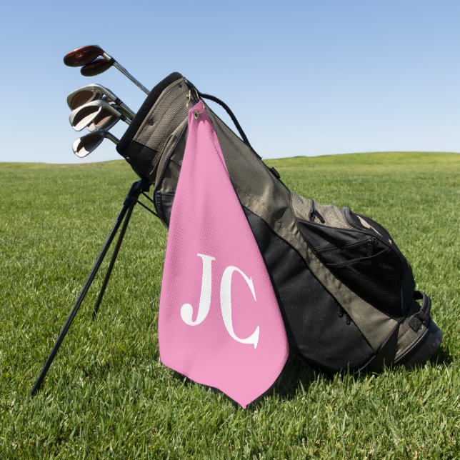 Modern rosa-weiße Monogramm-Initialen Golfhandtuch (Gras)