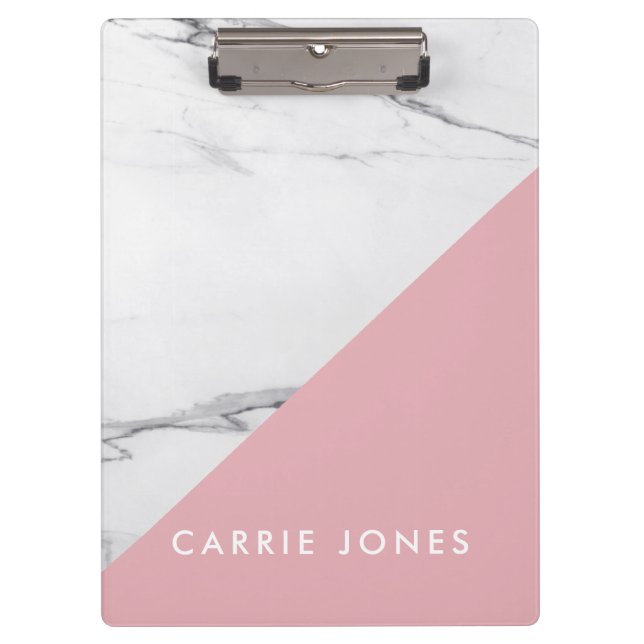 Modern Rosa Weißer Marmor Business Elegante Klemmbrett (Vorderseite)