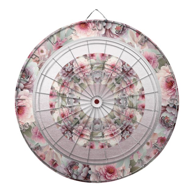 Modern rosa, weißes, florales Dartboard Dartscheibe (vorne)