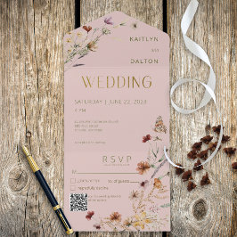 Modern rosa Wildblume Bouquet QR Code All In One Einladung