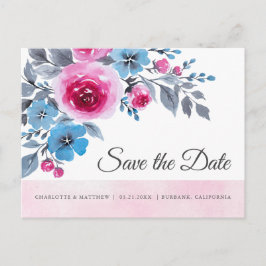 Modern rosafarbene Blütenfarbe Save the Date Ankündigungspostkarte