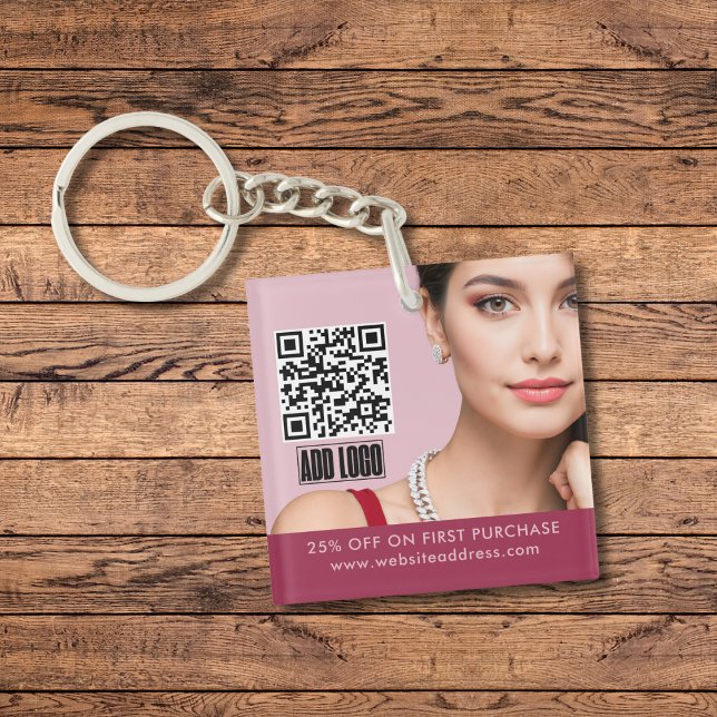 Modern rosafarbene Modeschmuck - QR-Code für Busin Schlüsselanhänger (Von Creator hochgeladen)