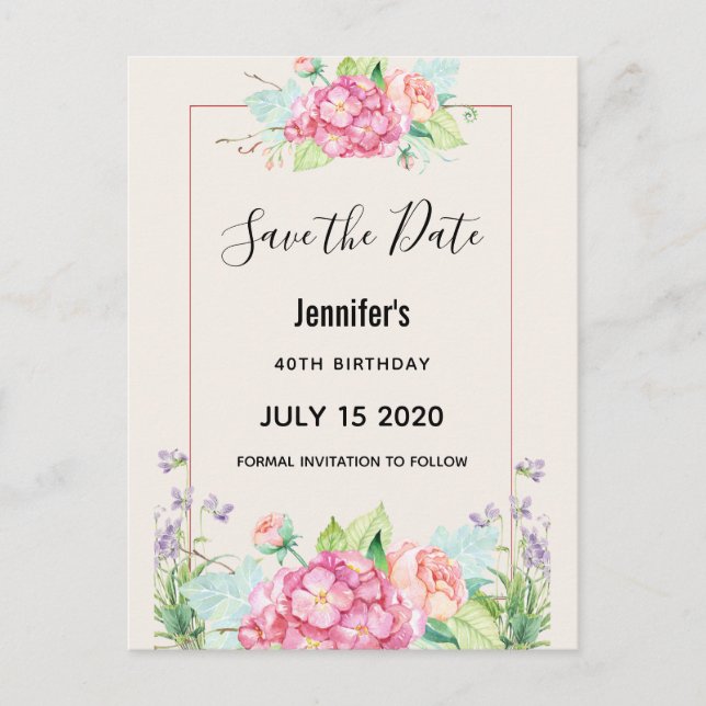 Modern rosafarbener Blumenstrauß Save the Date Einladungspostkarte (Vorderseite)