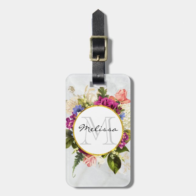 Modern rosafarbenes Blumenmotiv Gepäckanhänger (Vorderseite vertikal)