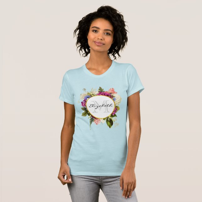 Modern rosafarbenes Blumenmotiv T-Shirt (Vorne ganz)