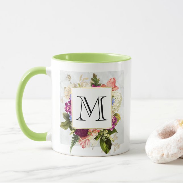 Modern rosafarbenes Blumenmotiv Tasse (Mit Donut)