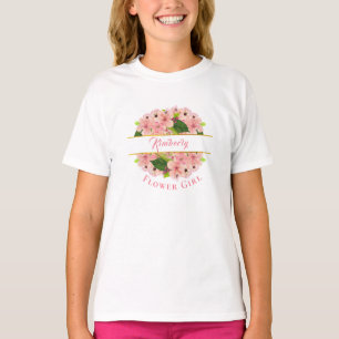 Modern rosafarbenes Gold-Blumenmädchen-T-Shirt T-Shirt