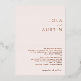 Modern | Rose Gold Blush Traditionelle Hochzeit Re Folieneinladung
