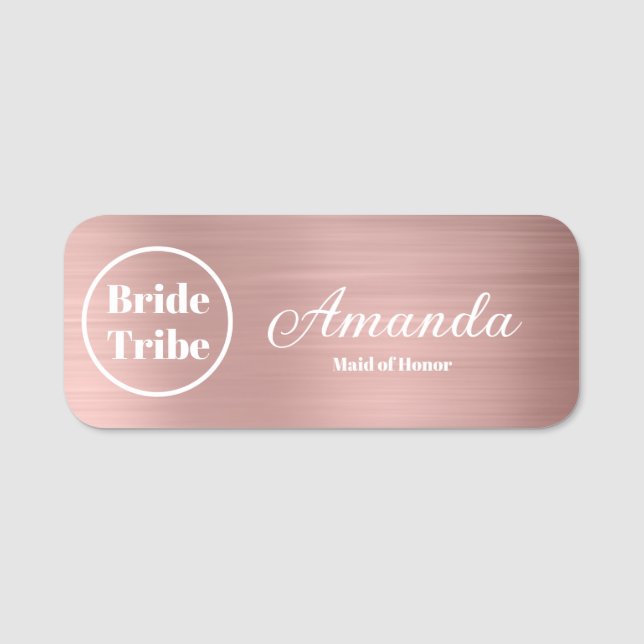 Modern Rose Gold Bride Tribe Bachelorette Namensschild (Vorderseite)