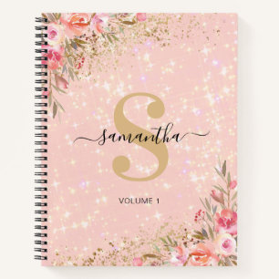 Modern Rose Gold Floral Sketchbook Name Notizbuch