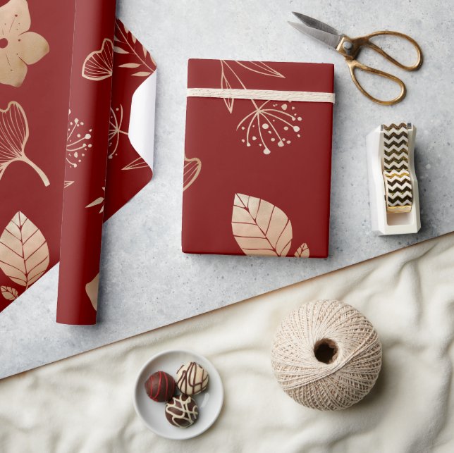 Modern rose gold flowers and leaves geschenkpapier (Kunsthandwerk)