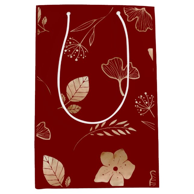 Modern rose gold flowers and leaves mittlere geschenktüte (Vorderseite)