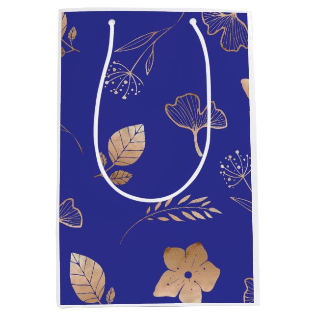 Modern rose gold flowers and leaves mittlere geschenktüte (Vorderseite)