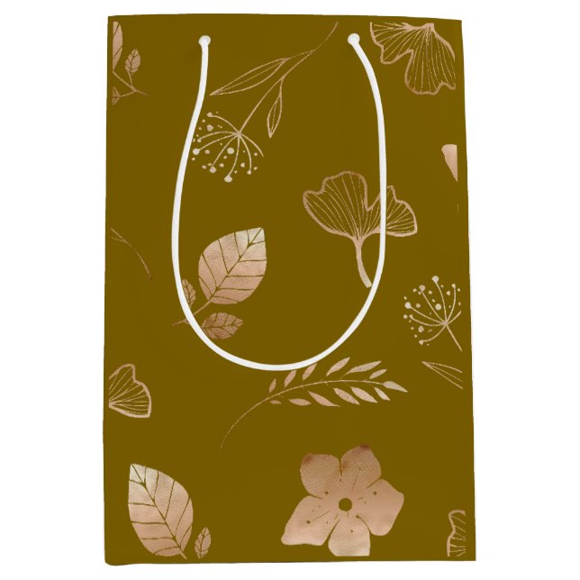 Modern rose gold flowers and leaves mittlere geschenktüte (Vorderseite)